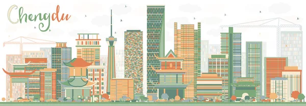 Abstrakte Skyline von Chengdu mit farbigen Gebäuden. — Stockvektor