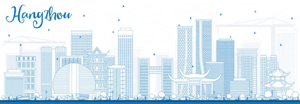 Outline Hangzhou Skyline con edifici blu . — Vettoriale Stock