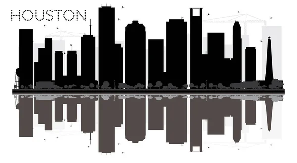Houston şehir manzarası siyah beyaz siluet yansımaları ile — Stok Vektör