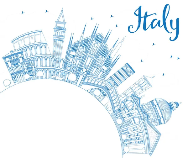 Контур Skyline Італії з синім визначними пам'ятками і копію простір. — стоковий вектор