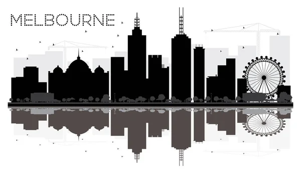 Melbourne City skyline zwart-wit silhouet met reflectio — Stockvector