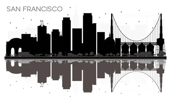 San Francisco City skyline zwart-wit silhouet met refle — Stockvector