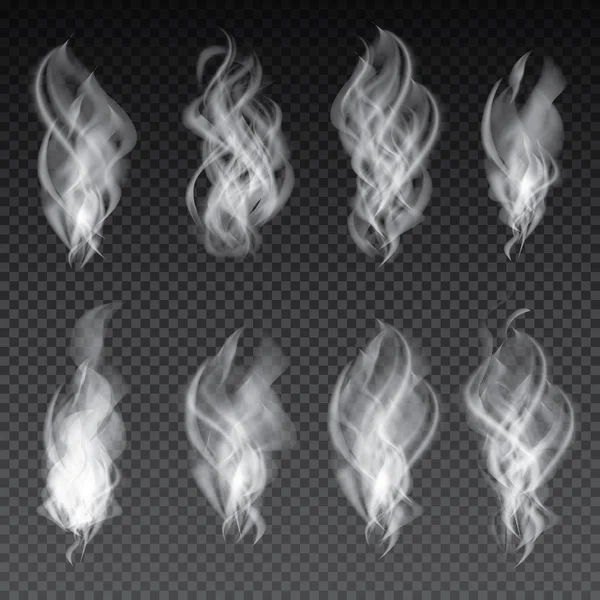 Ensemble de fumée isolé sur fond transparent . — Image vectorielle