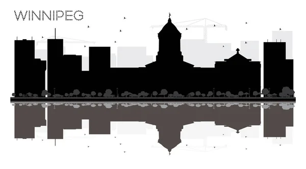 Winnipeg City skyline black and white silhouette with reflection — Stock Vector