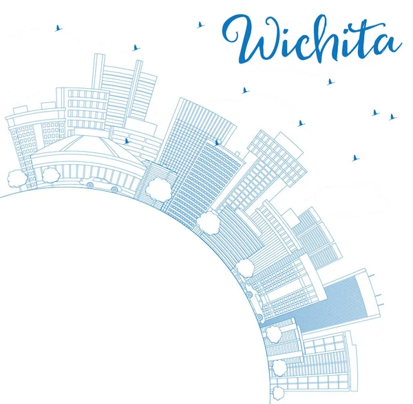 ブルーの建物とコピー スペース概要ウィチタ スカイライン. — ストックベクタ