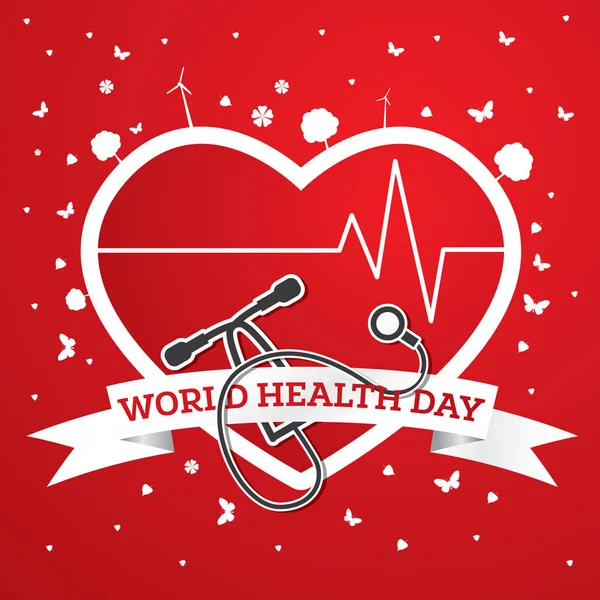 Weltgesundheitstag-Konzept mit Arzt-Stethoskop und rotem Herz. — Stockvektor