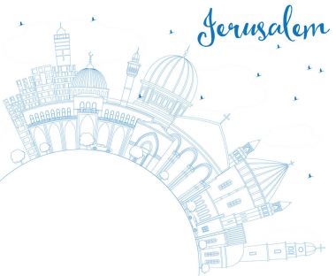 Anahat Jerusalem manzarası ile mavi binalar ve kopya alanı.