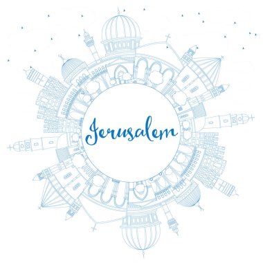 Anahat Jerusalem manzarası ile mavi binalar ve kopya alanı.