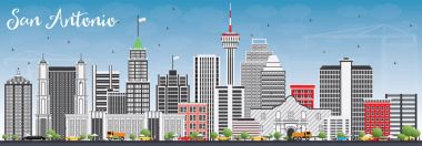 San Antonio Skyline gri binalar ve mavi gökyüzü ile.