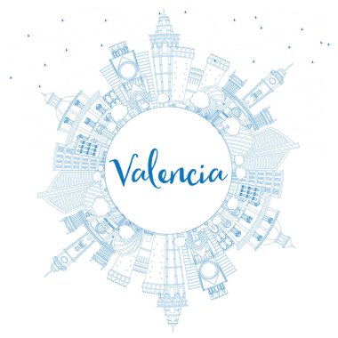 Anahat Valencia manzarası ile mavi binalar ve kopya alanı.