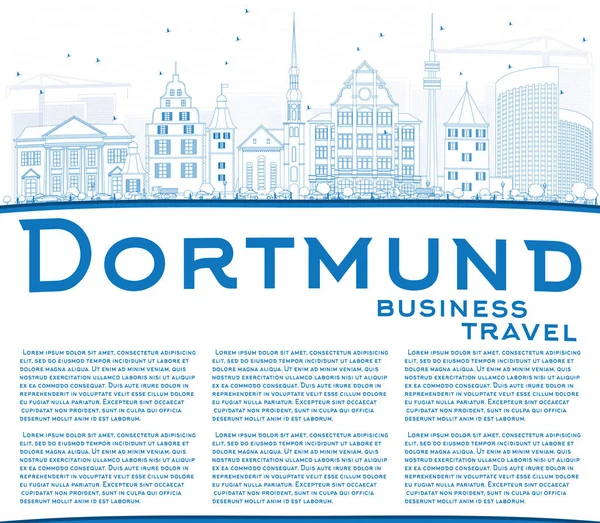 Esquema de Dortmund Skyline con edificios azules y espacio de copia . — Vector de stock