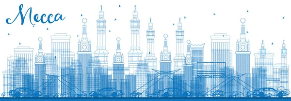 Esquema de La Meca Skyline con puntos de referencia azules . — Vector de stock