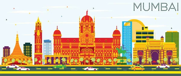 Mumbai Panorama s barvy budov a modrá obloha. — Stockový vektor