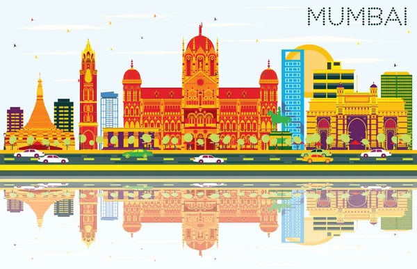 Mumbai Skyline with Color Buildings, Blue Sky and Reflections. — Stock Vector