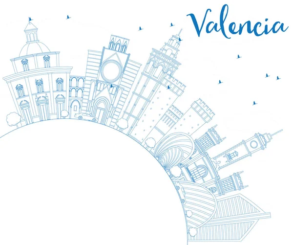 Anahat Valencia manzarası ile mavi binalar ve kopya alanı. — Stok Vektör