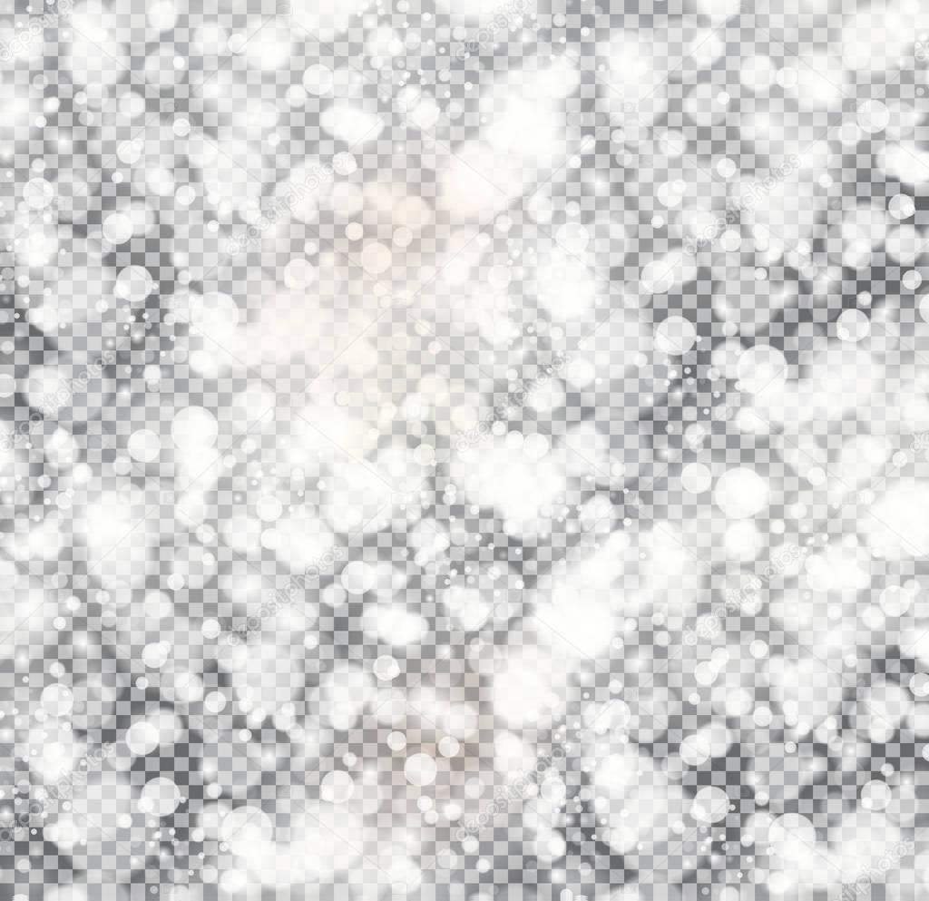 Silver Bokeh Lights and Sparkles on Transparent Background.