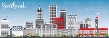 Portland manzarası gri binalar ve mavi gökyüzü ile.