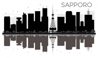 Sapporo şehir manzarası siyah beyaz siluet yansımaları ile