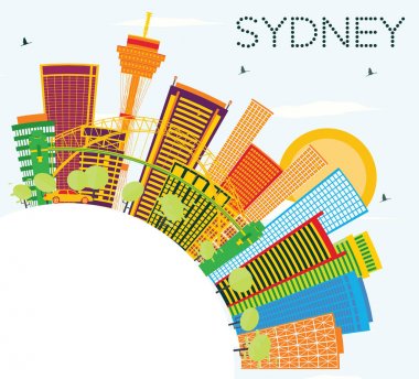 Sydney Skyline renk binalar, mavi gökyüzü ve kopya alanı.