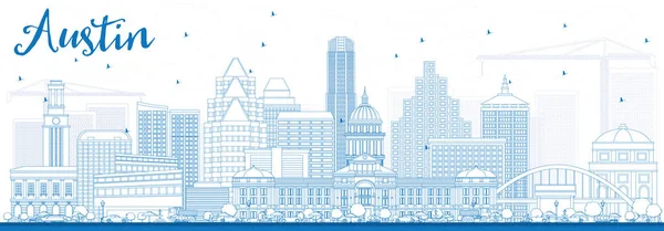 Outline Austin Skyline con edifici blu . — Vettoriale Stock