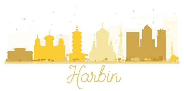 Línea del horizonte de Harbin City silueta dorada . — Vector de stock