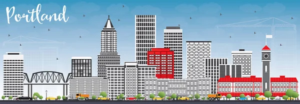 Portland Skyline con edificios grises y cielo azul . — Vector de stock