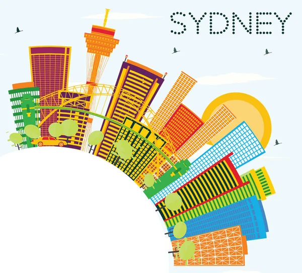 Sydney Skyline színes épületek, a kék ég és a másol hely. — Stock Vector