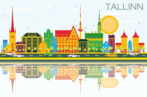 Tallinn Skyline színes épületek, a kék ég és a gondolatok. — Stock Vector