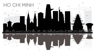 Ho Chi Minh City skyline siyah beyaz siluet yansıtmak ile