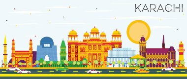Renk simge ve mavi gökyüzü ile Karaçi manzarası.