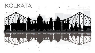 Kolkata şehir manzarası siyah beyaz siluet yansımaları ile