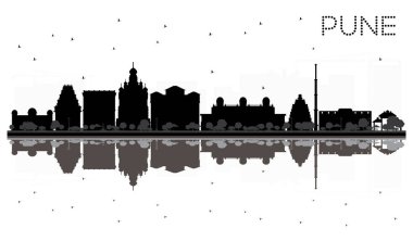 Pune manzarası siyah beyaz siluet yansımaları ile.