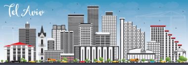 Tel Aviv manzarası gri binalar ve mavi gökyüzü ile.