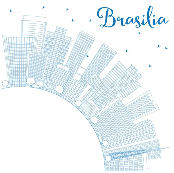 Esquema Brasilia Skyline con edificios azules y espacio de copia . — Archivo Imágenes Vectoriales