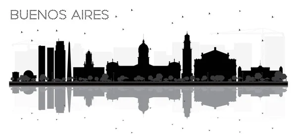 Buenos Aires skyline silhueta em preto e branco com reflexos — Vetor de Stock