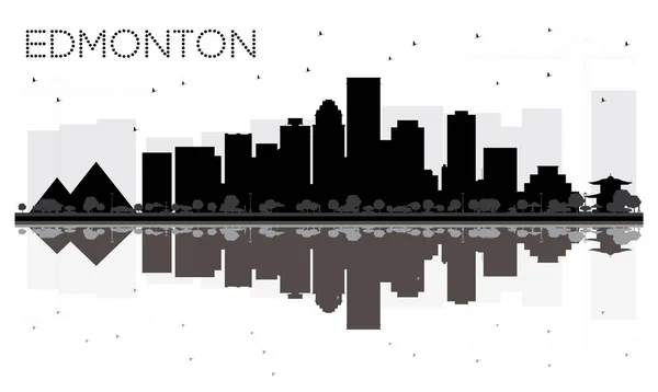 Edmonton City skyline fekete és fehér sziluettjét tükörképe — Stock Vector