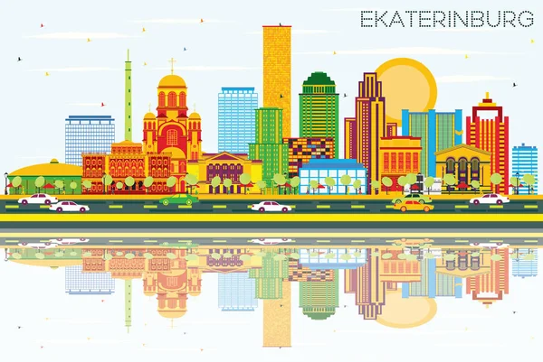 Ekaterinburg Skyline con edificios de color, cielo azul y reflecti — Vector de stock