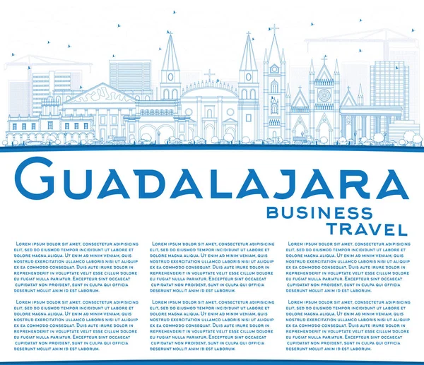 Esquema Guadalajara Skyline con Edificios Azules y Espacio para Copiar . — Vector de stock