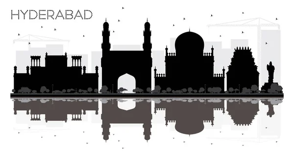 Hyderabad City skyline silueta en blanco y negro con reflectio — Vector de stock