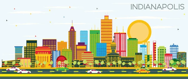 Indianapolis manzarası renkli binalar ve mavi gökyüzü ile.