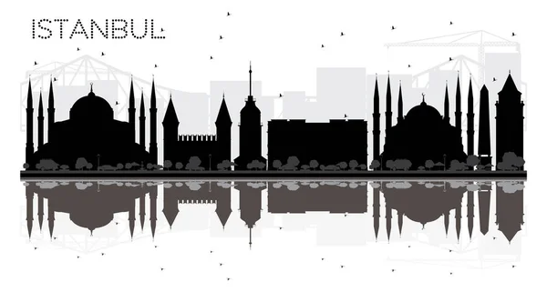Istanbul City skyline biało-czarna sylwetka z odbicia — Wektor stockowy