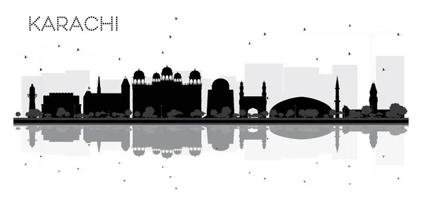 Línea de Karachi City silueta en blanco y negro con reflejos — Vector de stock