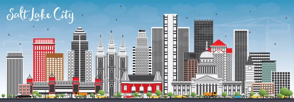 Salt Lake City Skyline con edificios grises y cielo azul . — Vector de stock