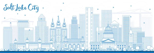 Περίγραμμα Salt Lake City στον ορίζοντα με μπλε κτίρια. — Διανυσματικό Αρχείο