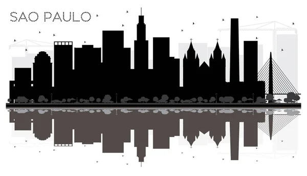 Sao Paulo City skyline silueta en blanco y negro con reflectio — Vector de stock