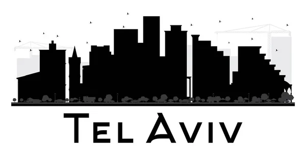 Tel Aviv 도시 스카이 라인 흑백 실루엣. — 스톡 벡터
