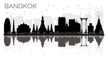 Bangkok şehir manzarası siyah beyaz siluet yansımaları ile
