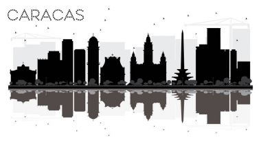 Caracas şehir manzarası siyah beyaz siluet yansımaları ile