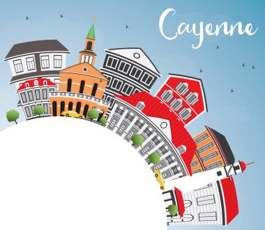 Cayenne manzarası renkli binalar, mavi gökyüzü ve kopya alanı.