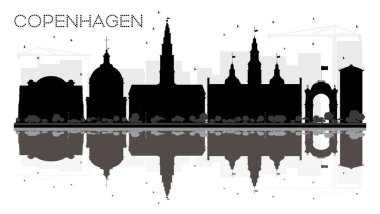 Kopenhag şehir manzarası siyah beyaz siluet reflecti ile